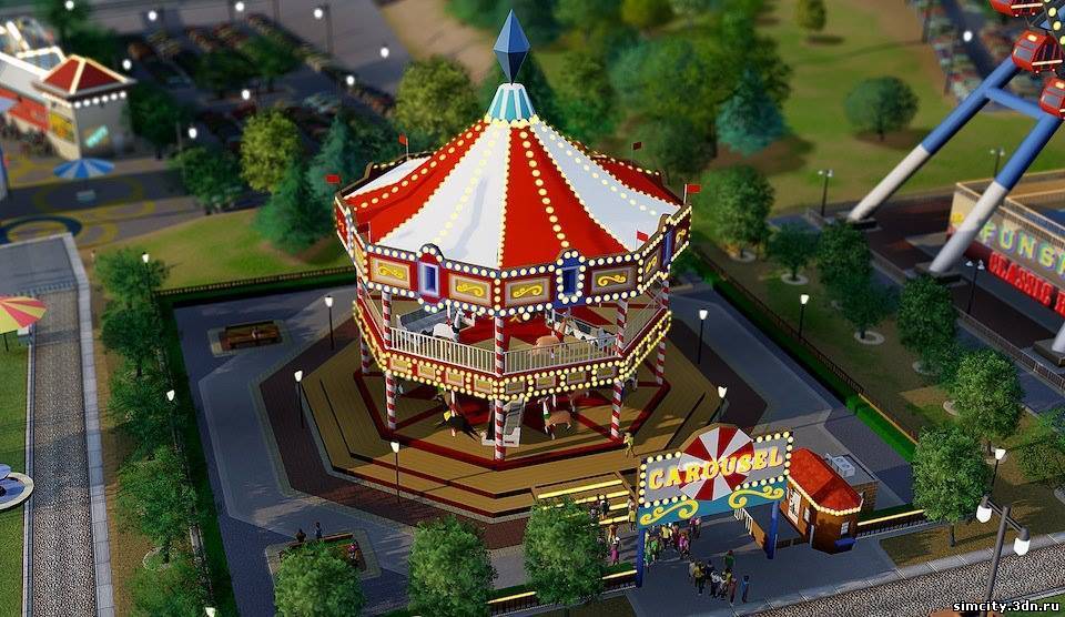 Веселая карусель в парке развлечений SimCity